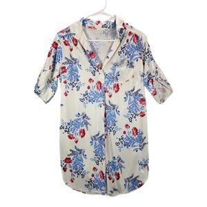 Vintage Shirt Womens Medium Tunic Slits Polyester Floral Boho Cottage Retro READ
